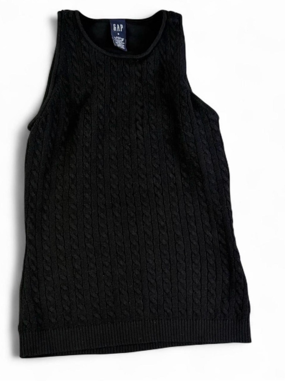 GAP Black Cable-Knit Sleeveless Crewneck Sweater Tank